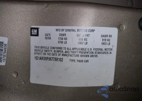 2006 Chevrolet Cobalt Ls from USA, damaged, VIN 1G1AK55F967788102